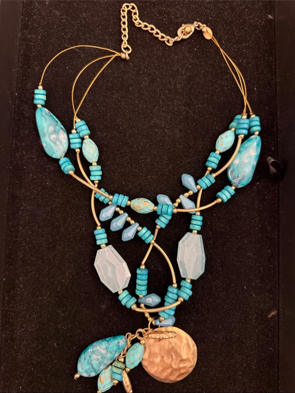 18” Turquoise Beaded Triple Strand Statement Necklace